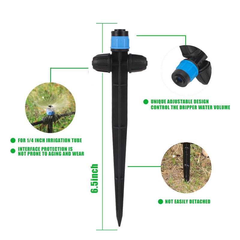 FULAIERGD Drip Irrigation Emitters Fan Shape with Stake Adjustable 360Deree Fan Sprayer with Lock Barbed Ideal for (4-7mm) Garden Hose Watering System(25Pcs Drip Irrigation Blue) - Image 2